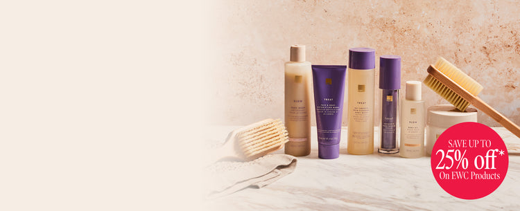 Collection of EWC skincare products, on sale now for up to 25% off.