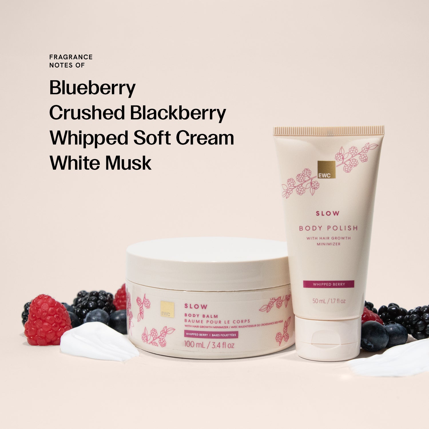 Fragrance notes of blueberry, crushed blackberry, whipped soft cream, and white musk
