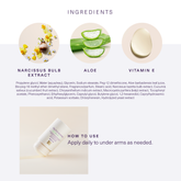 Ingredients and how to use European Wax Center Aloe Deodorant with images of narcissus bulb extract, aloe, and vitamin E on white and light gray background